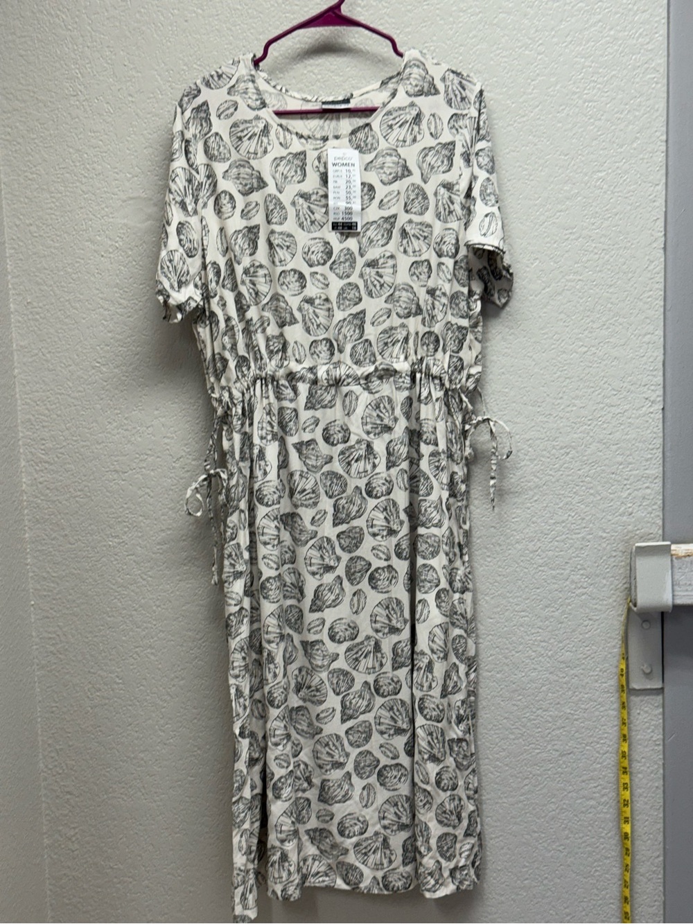 Beloved Cream Shell-Print Drawstring Maxi Dress NWT pit 26 L45